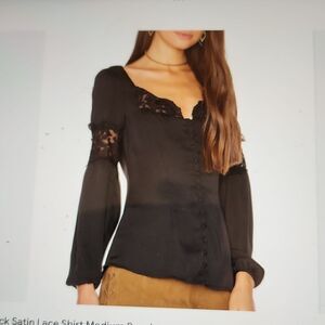 Majorelle  black satin/lace blouse Revolve size medium